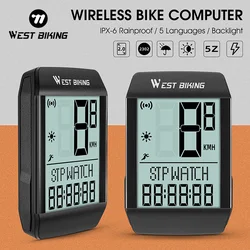 WEST BIKING 5 Language Bicycle Wireless Computer Waterproof Cycling Odometer Digital Speedometer Stopwatch Bicycle Accessories