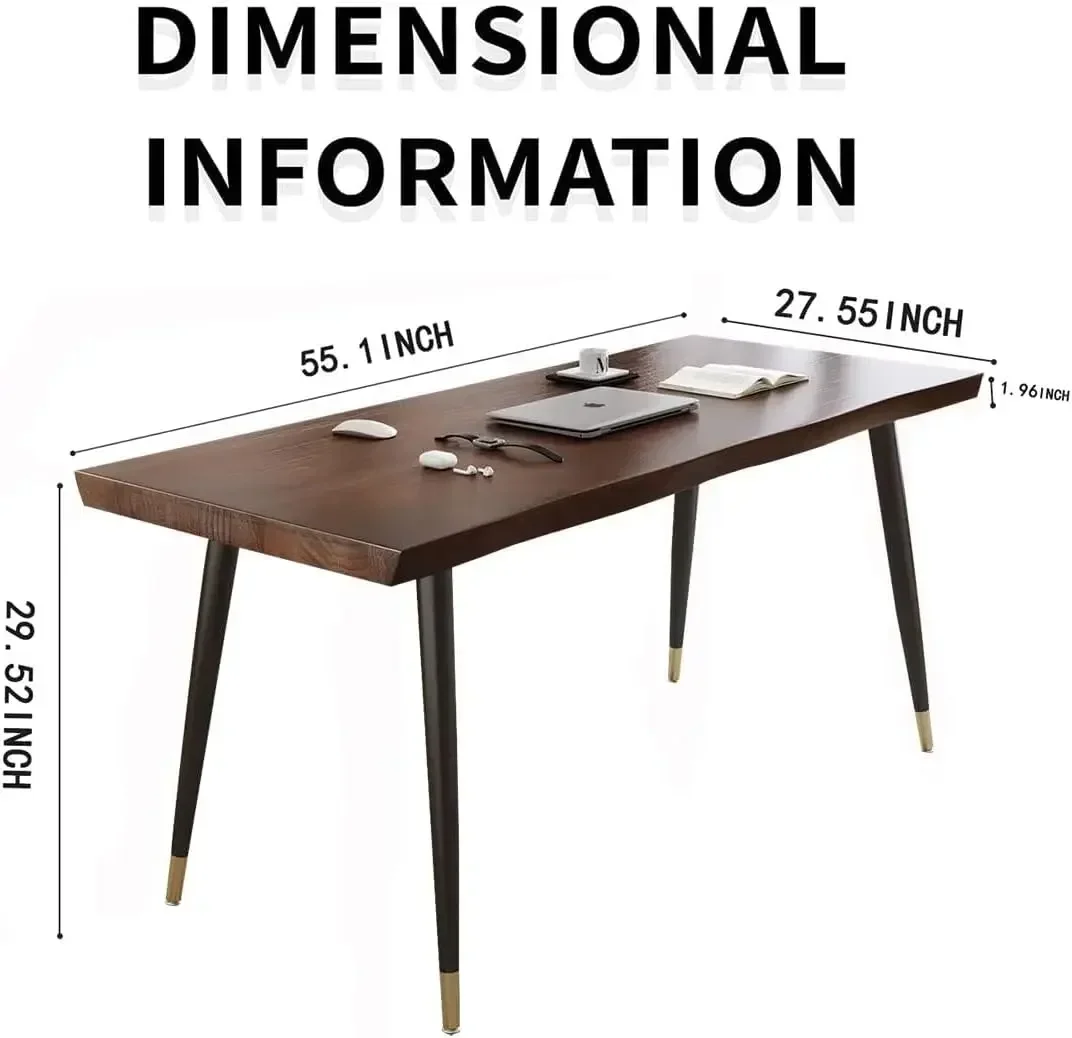 مكتب كمبيوتر للدراسة بتصميم حديث وبسيط مقاس 55 بوصة - ألواح خشبية صلبة بإطار معدني أسود، طاولة مكتب لغرفة النوم والمكتب المنزلي