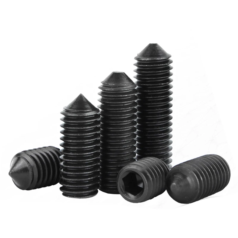 10pcs M2.5 M3 M4 M5 M6 M8 M10 Grade 12.9 Black Carbon Steel Hex Hexagon Socket Cone Point Grub Set Screw Tapered End Bolt DIN914