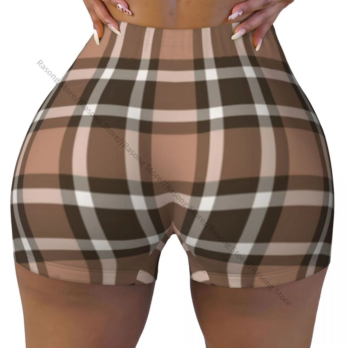 Women's Yoga Shorts Colorful Plaid Tartan Pattern Scrunch Booty Butt Lifting Comfort Fitness Gym