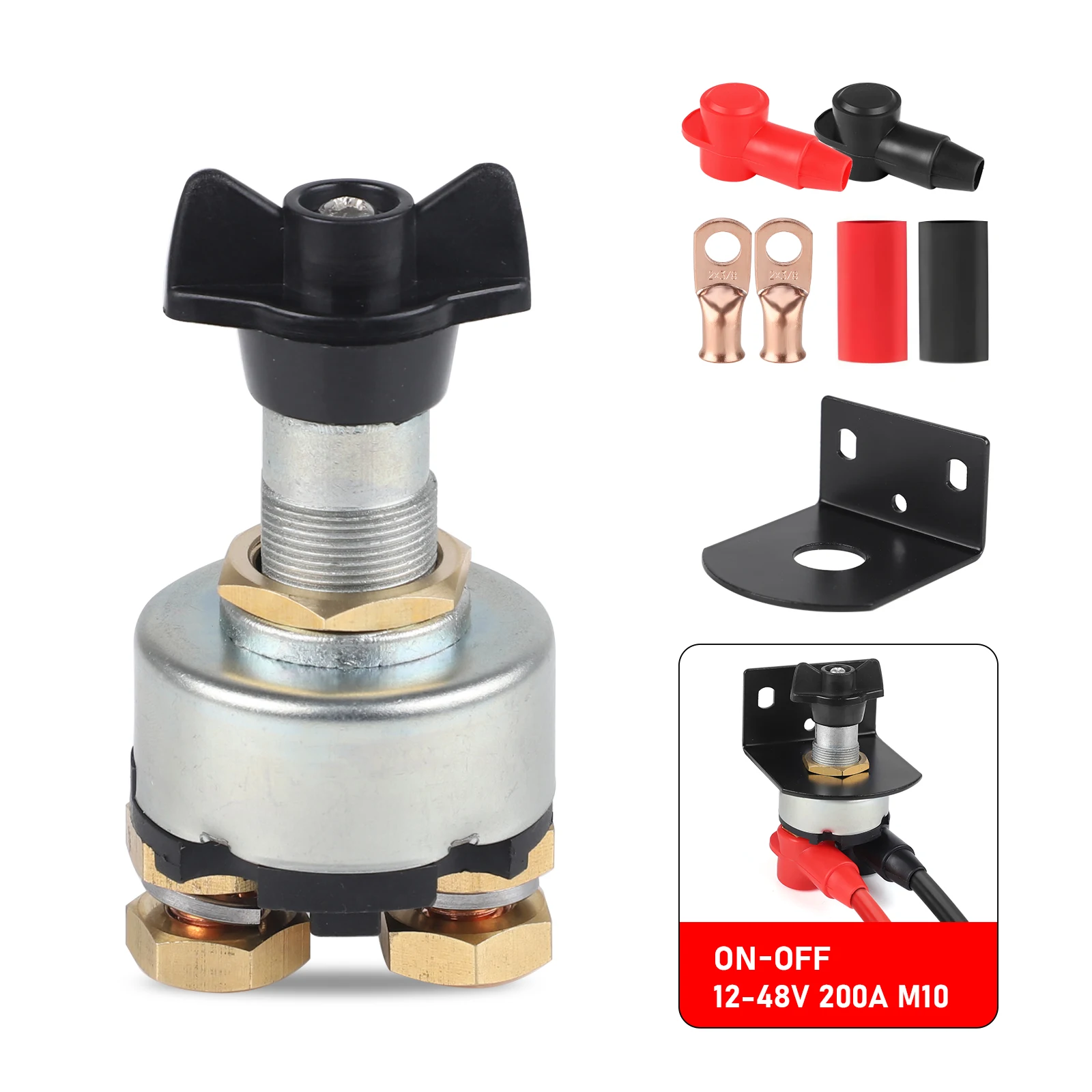 For Car Marine Boat RV Camper Battery Kill Switch 12-48V DC 200A Battery Disconnect Switch with Side Post Mounting Bracket