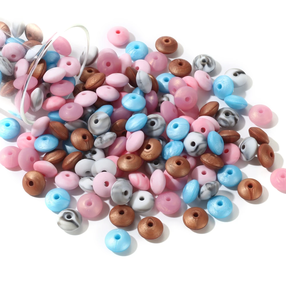 50Pcs Silicone Lentil Beads 12mm Food Grade DIY Charms Baby Chew Toy Nursing Accessory Teething Necklace BPA Free