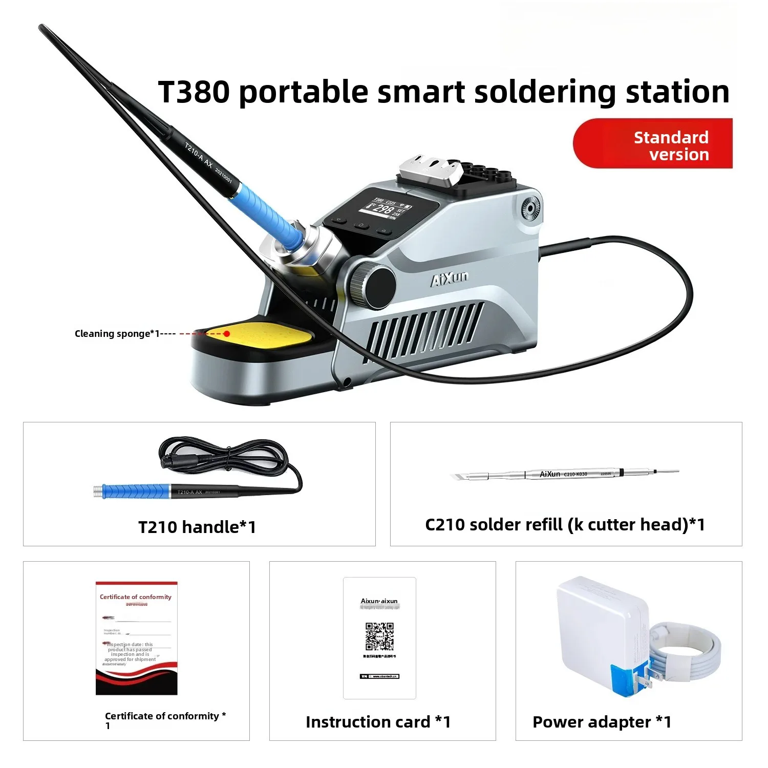 AIXUN 80W T380 Portable Smart Soldering Station, 1s Fast Heating Rework Machine Compatible with T210 T115 Soldering Handles