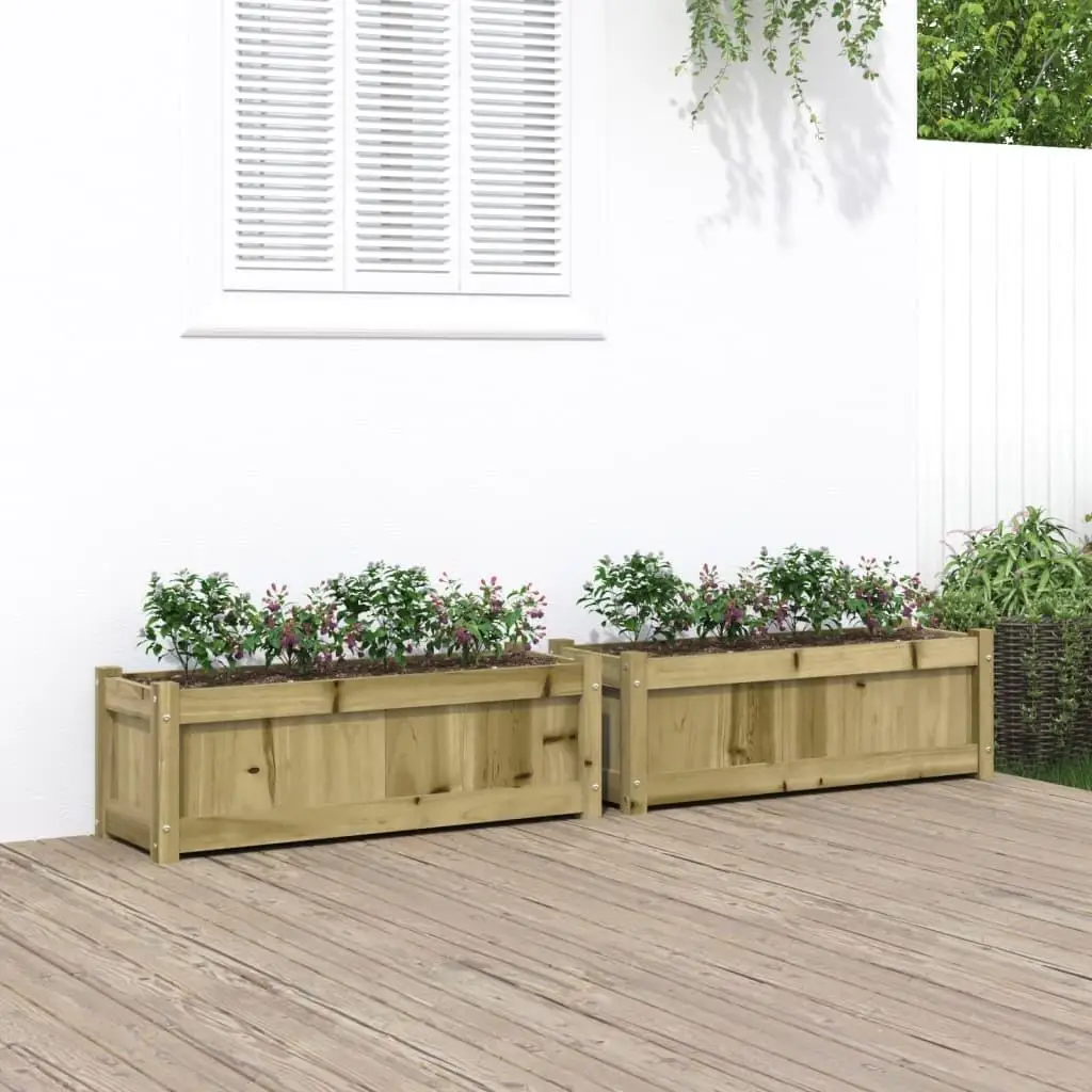 2 PCS Pine Wood Garden Planters - Durable Impregnated Outdoor Flower Pots