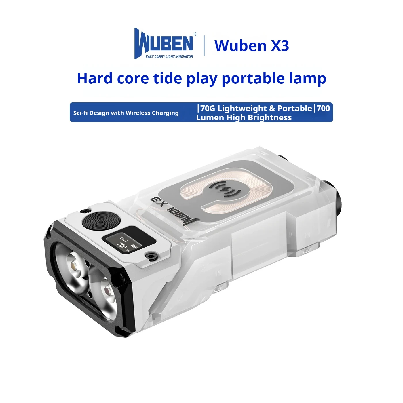 Wuben X3 مصباح يدوي للتخييم في الهواء الطلق عالي الكثافة شحن لاسلكي ضوء أحمر أبيض صغير متعدد الوظائف مصباح مغناطيسي محمول