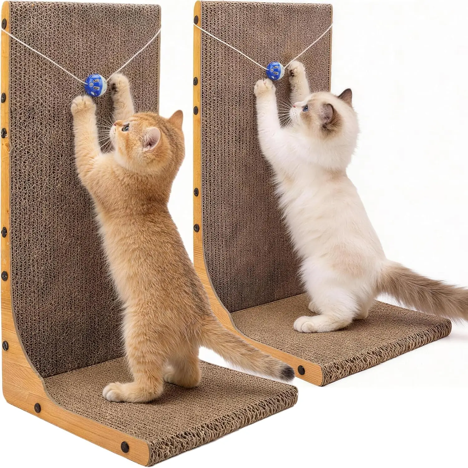 

2 Pack Cat Scratcher, 23.6 Inch L Shape Vertical Cat Scratching Board with Ball Toy for Indoor Cats, Large Cat Scratchin