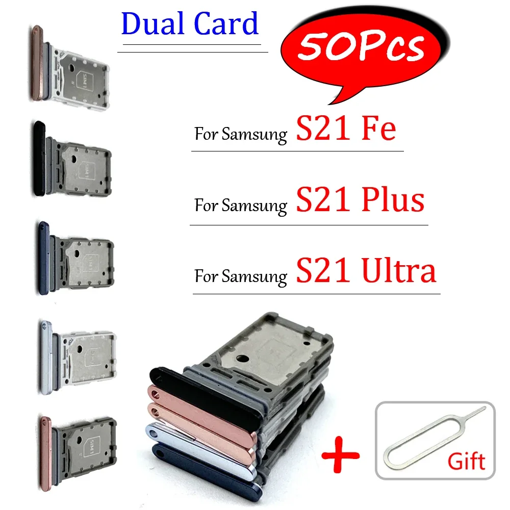 50Pcs，Dual Card Micro Nano SIM Card Holder Tray chip slot drawer Holder Adapter Socket For Samsung S21 Fe S21 Plus Ultra + Pin