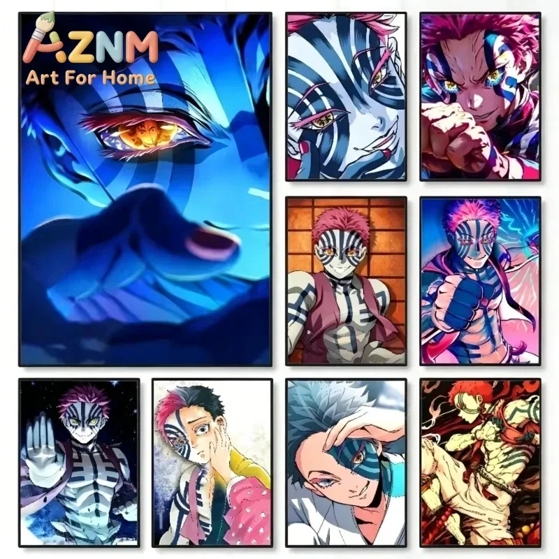 AZNM Demon Slayer Akaza Anime Canvas Wall Art Frameless Print Poster for Home Bedroom Living Room Wall Decor