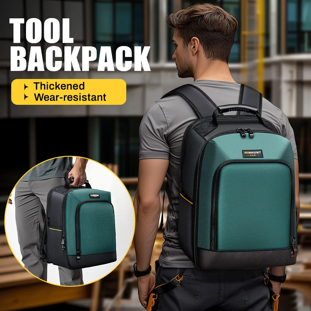 Tool Backpack, Multi-Pocket Electrician's Tool Bag with Padded Laptop Compartment, Durable Tool Organizer