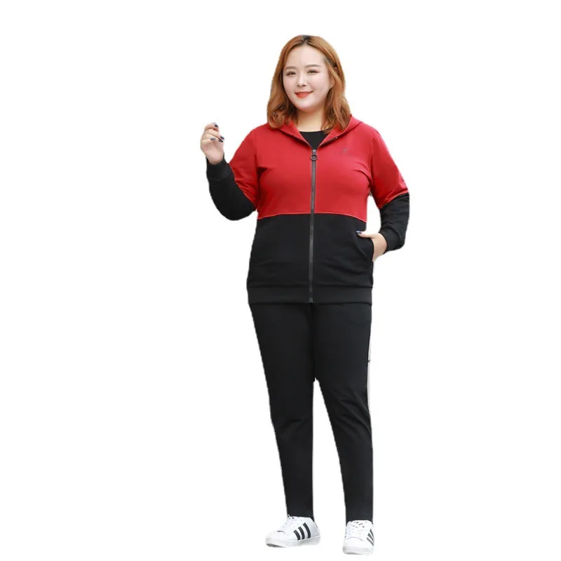 6XL Plus rozmiar jesień kobiety odzież sportowa dres kurtka luźna bluza z kapturem + spodnie bieganie Jogger Fitness trening zestaw na co dzień