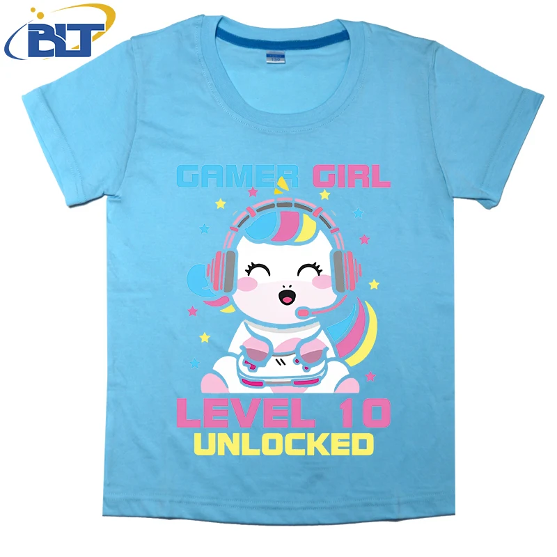 10th Birthday Game Girl printed kids T-shirt summer cotton short-sleeved casual top suitable for both boys and girls