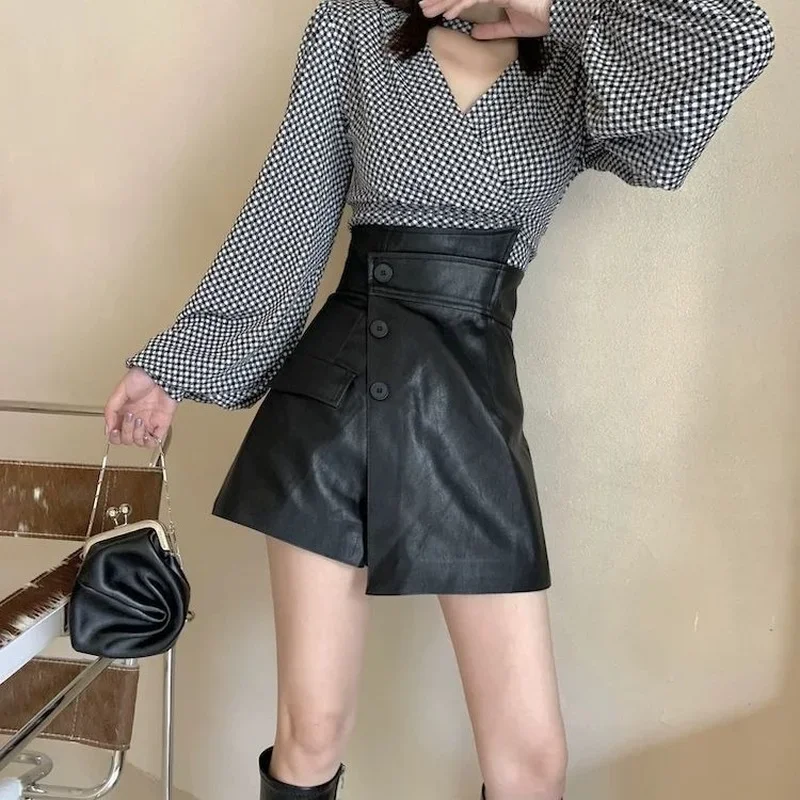 2023 Autumn New A-line Skirt Women High Waist High Quality PU Leather Skirt Mini Skirts for Female