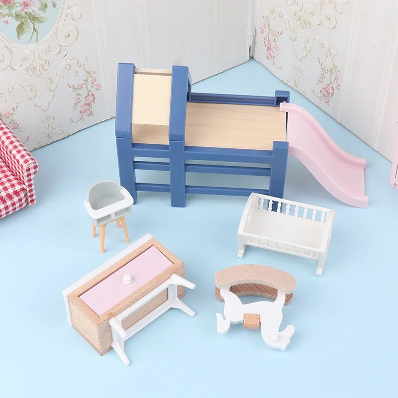 1:12 Scale Dollhouse Furniture Mini Baby Slide Wooden Horse Ornament Kids Decor Educational Accessories