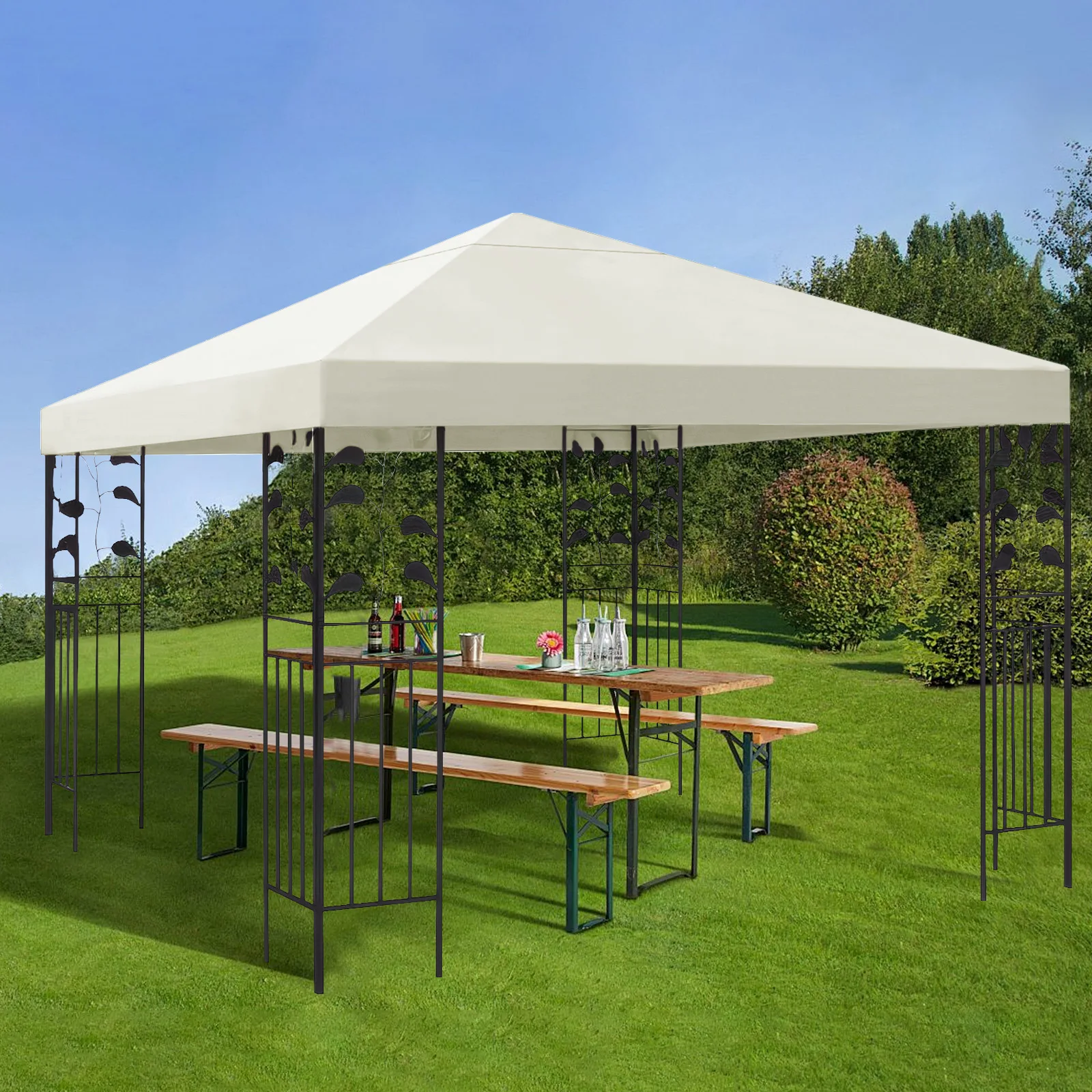 3 x 3 m dicke, wasserdichte Ersatz-Überdachungshülle, doppelte Pavillon-Dachabdeckungen für Hof, Terrasse, Garten – Detail 16