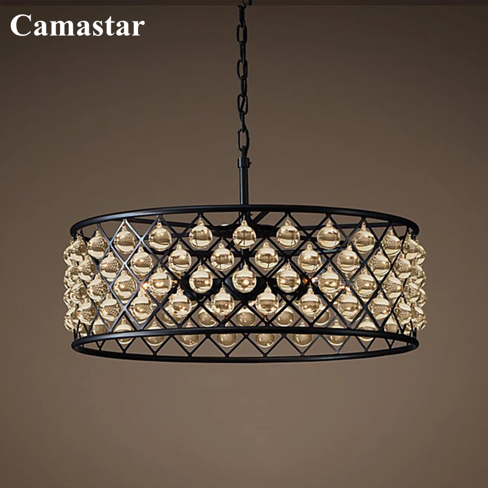 Spencer Round Chandelier Black Iron Chandelier Lighting LED Clear Waterdrop Glass Pendant Lustre Lamp for Living Room Bedroom