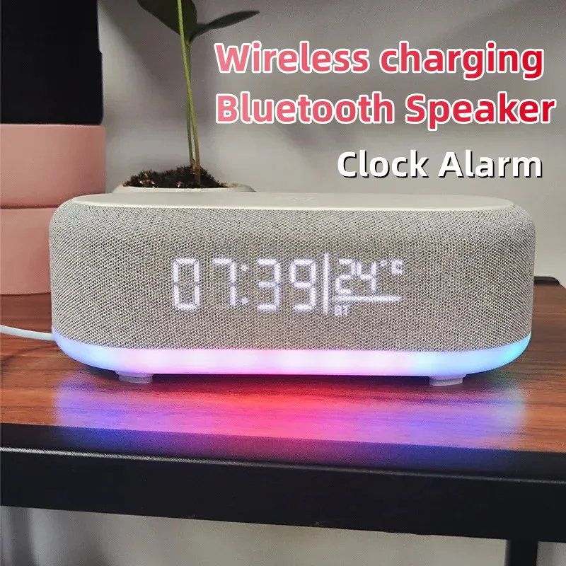 

New Multifunction Bluetooth Speakers 15W Smart Digital Alarm Clock Mobile Phone 6 in 1 Fast Charging Station Wireless Charger