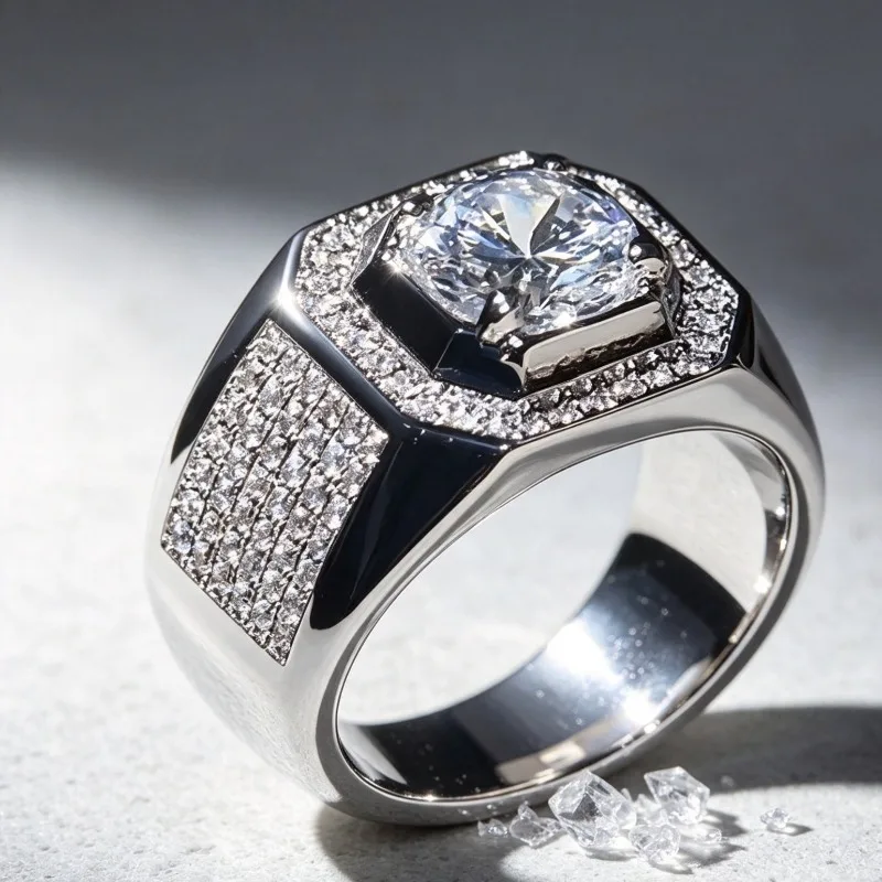 Fashionable, trendy men’s zirconium ring, men’s jewelry, export-oriented, hot seller, cross-border ring, wholesale.