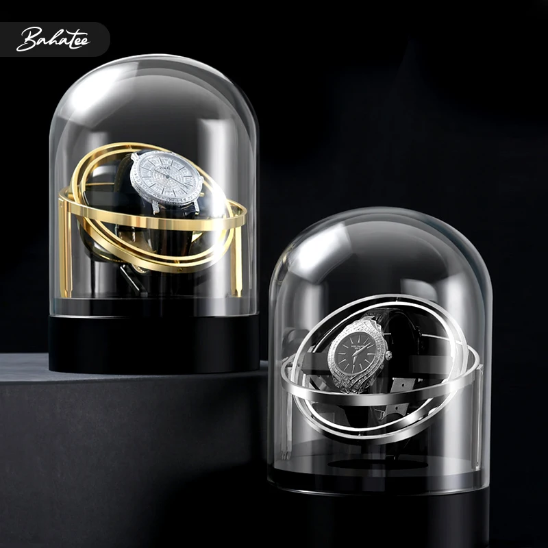 

Single Slot Automatic Watch Winder Anti-Magnetic Quiet Motor Electroplated Metal Glass Cover Plug-in Power Elegant Design