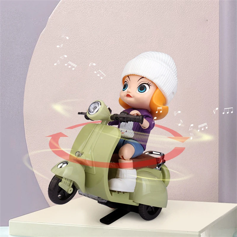 Toys Car Mini Alloy Plastic Tricycle Model 360 Degree Rotating Electric Stunt Light Music Children Birthday Toys for Kids Gifts