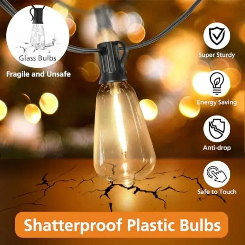 

150FT ST38 String Lights Outdoor Garland Connectable Shatterproof Waterproof Plastic Dimmable Patio Garden Decor Fairy Lighst