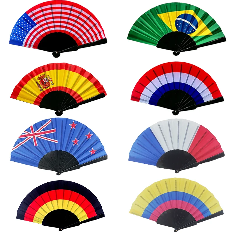 24CM Country Flag Print Folding Handheld Fan, Portable Foldable Cloth Fan for Summer Cooling, Sports Games, Party Favors & Gifts