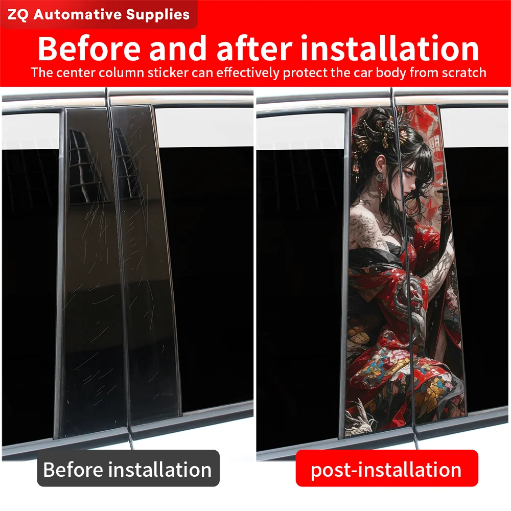 Female Samurai Car Stickers Waterproof Auto B Pillar Decor Cover Scratches Durable Car Doors Pillar Vinyl Decals Vehicle Decors