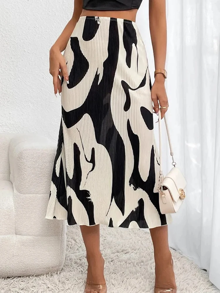 2000s مثير البقرة رقطة نمط التباين اللون الترفيه تصميم مطابقة الطباعة الأوروبية الأمريكية الربيع الصيف ميدي تنورة