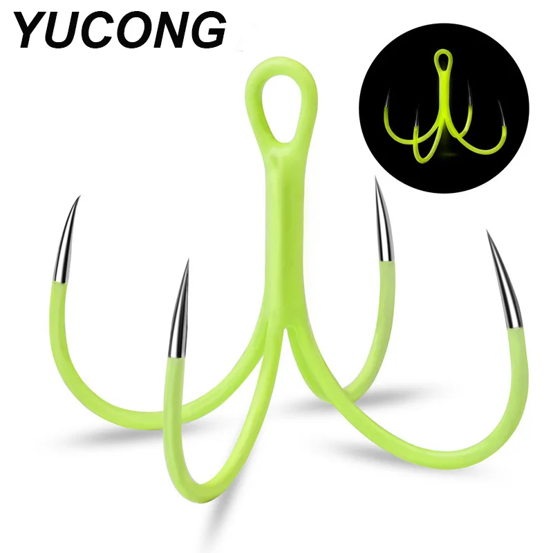 YUCONG 20PCS Luminous Quadruple Fishhook 16-18# Glow Barbless Fishing Hooks Carbon Steel Haken Four Claw Gancho pesca acessórios