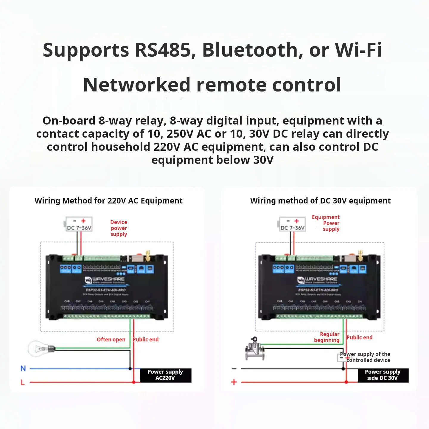WAVESHARE ESP32-S3 Development Board - Industrial Grade - 8-channel WiFi Network Relay - RS485 PoE Network Port