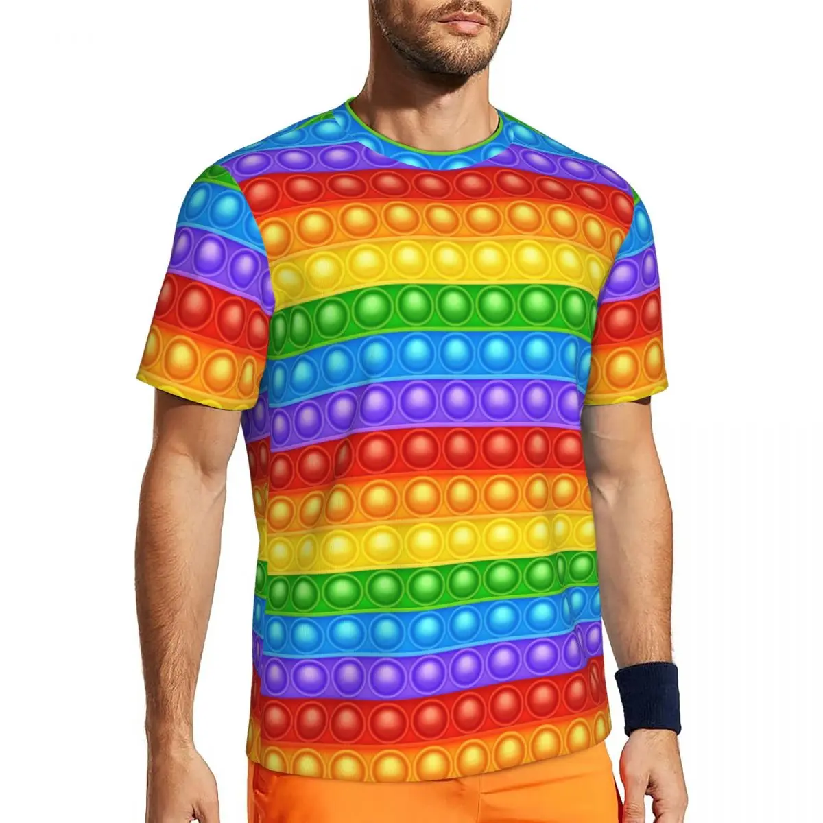 Sports T Shirt For Mens Colorful Silicone Anti-stress Pop It Toy Texture T-Shirts Harajuku Summer Tee Shirt O Neck Y2K Clothing
