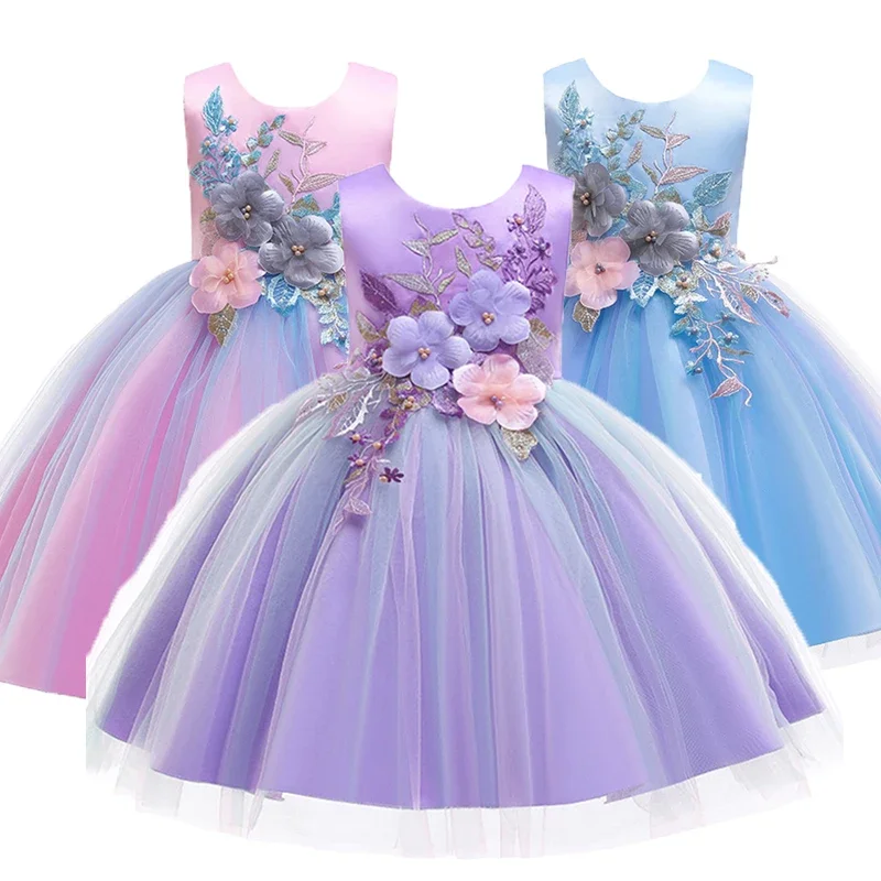 Princess girls Flower party dress baby kids elegant wedding Tutu ball gown dresses Christmas vestidos costume children clothing