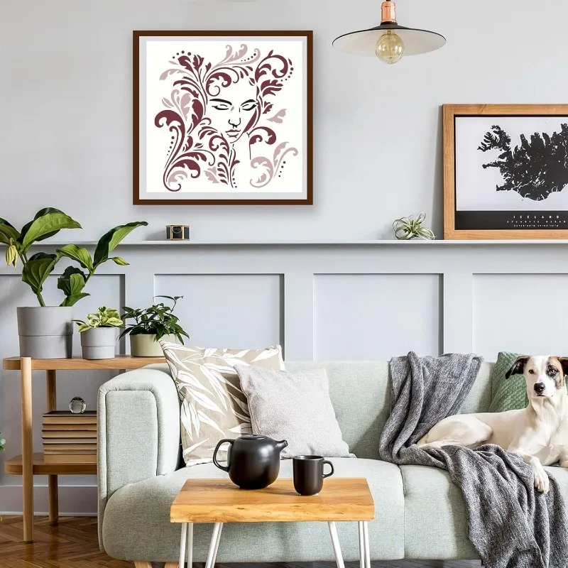 Seaweed Girl Stencil 11.8x11.8 inch Large Beauty Girl Acanthus Craft Stencils Reusable Plastic Leaves Female Face Drawing