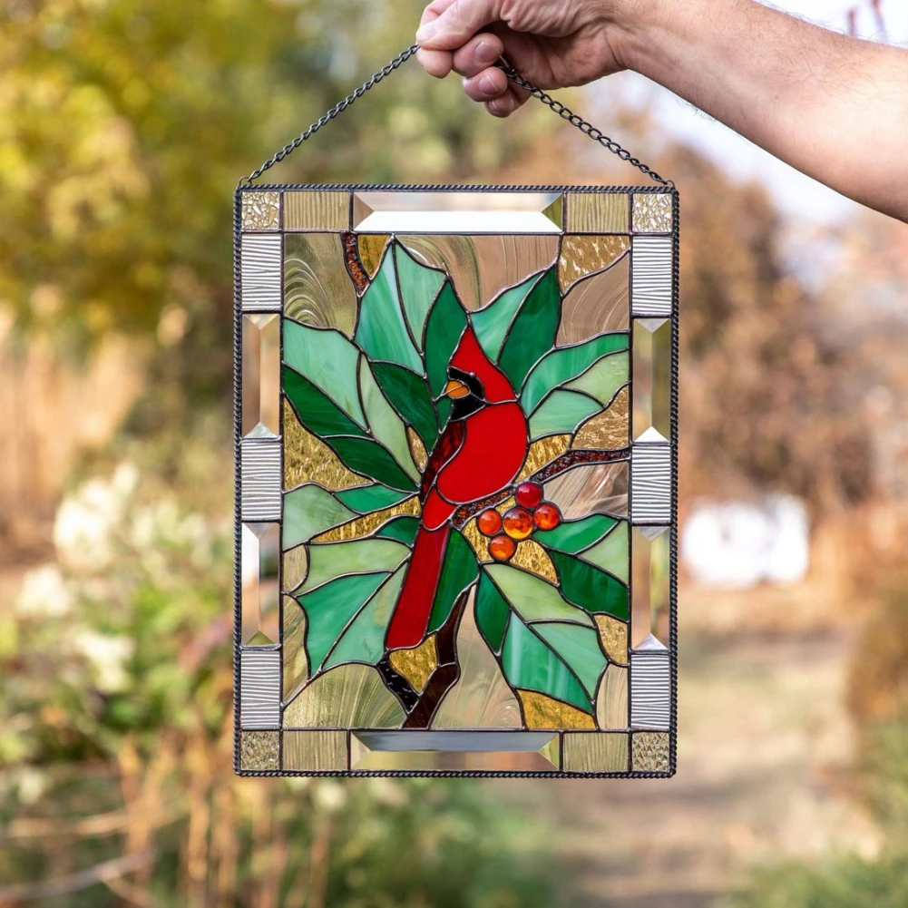 

Stained Glass Birds Panel Window Hangings Sun catchers for Door Garden Outdoor Indoor Fences Pillars Home Decor