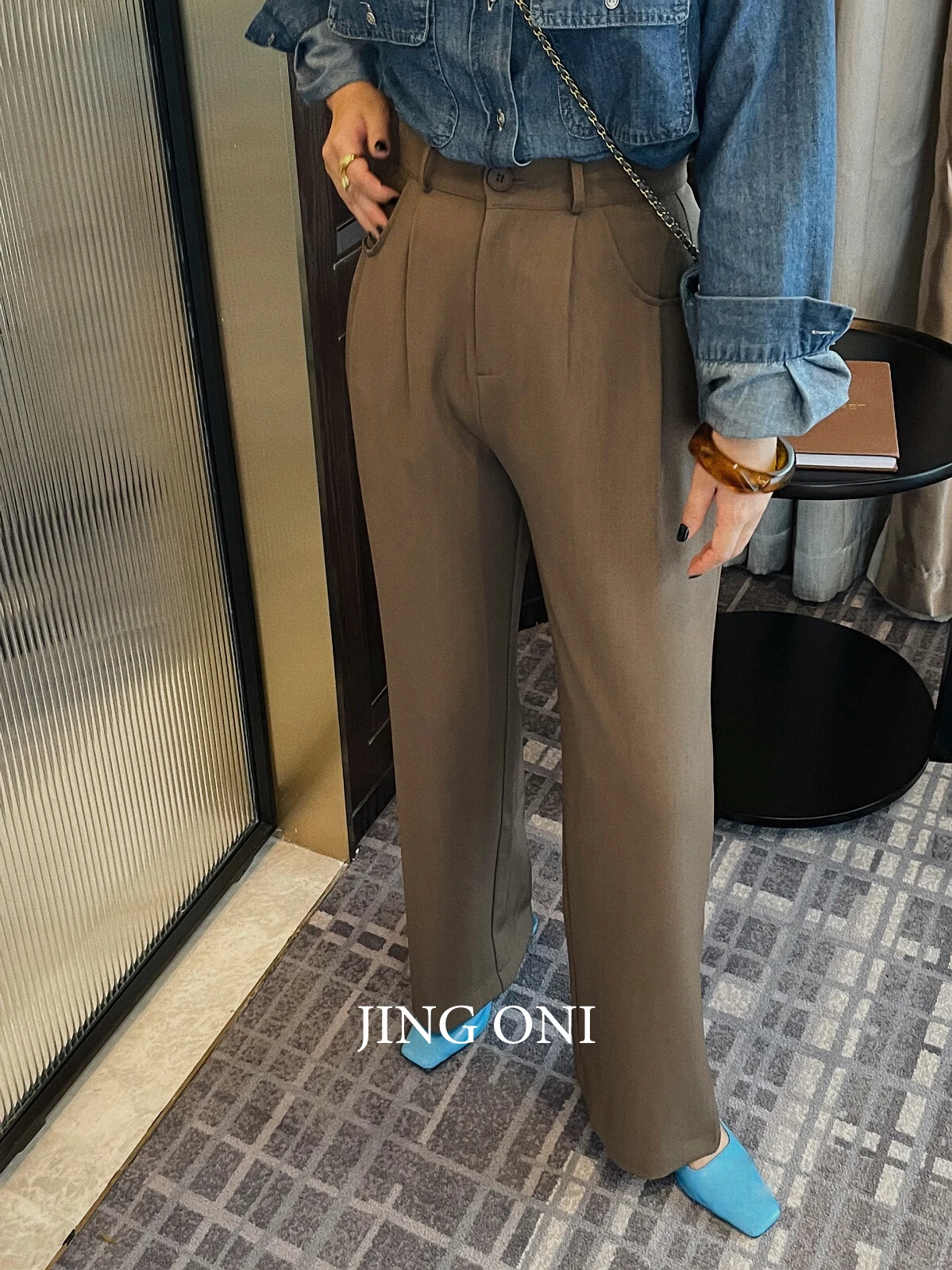 Suit Pants Trousers Women Autumn Clothing 2023 Korean Fashion Style Vintage Y2k Cargo High Waist Wide Leg Straight Fluid Pleated