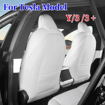 For Tesla Model Y/3/3 2024 Highland Leather Seat Back Protector, Wear-resistant Car Kick Mats with Organizer Pocket, Set of 2