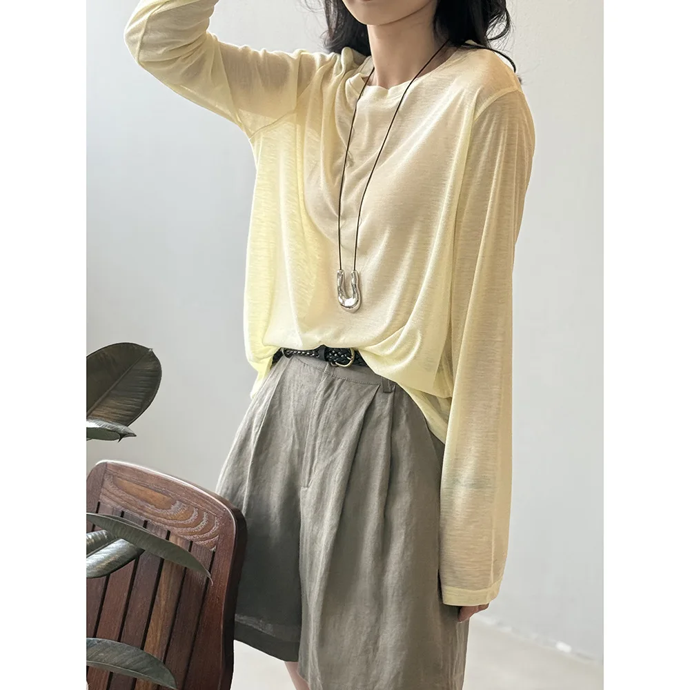 Korean Sunscreen Long Sleeve T-shirt for Women 2025 Summer New Versatile Thin Bottom Top