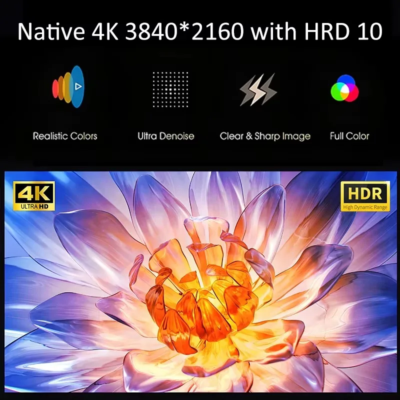 Proiettore 4K con LCD da 5,5 pollici 3840*2160p Sistema operativo Android12 e obiettivo Smart AUTO 800ANSI Lm Motore antipolvere HDR10 Doppio 8W SPK