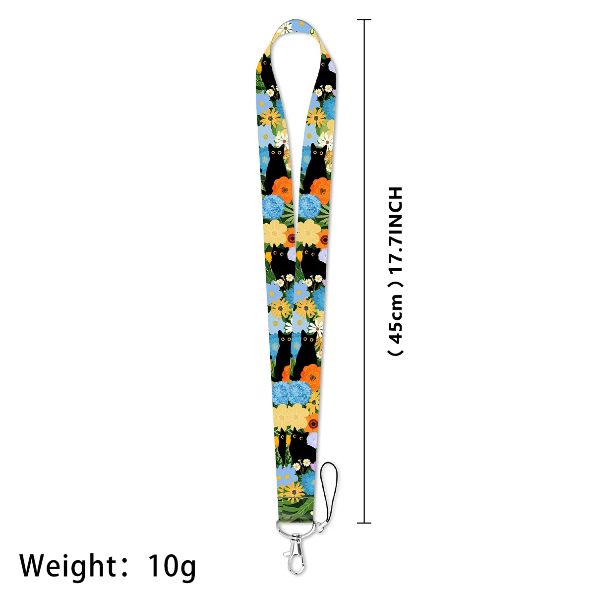 LX1293 Cartoon Black Cat Lanyard Keychain ID Credit Card Cover Pass Phone Charm Neck Straps Badge Holder Key Holder Accessories