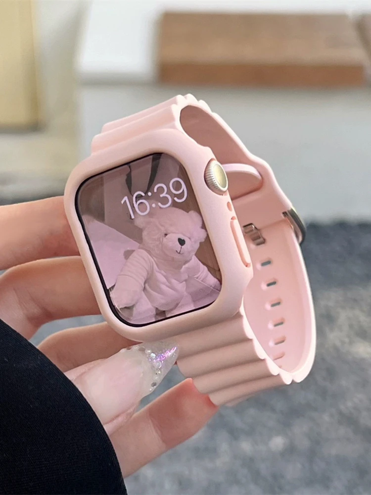 Korea Baby Pink Cute Soft Silicone Sport Band For iwatch 10 9 7 8 SE 6 Girl Strap For Apple Watch 42mm 46 41mm 40mm 44 45mm 49mm