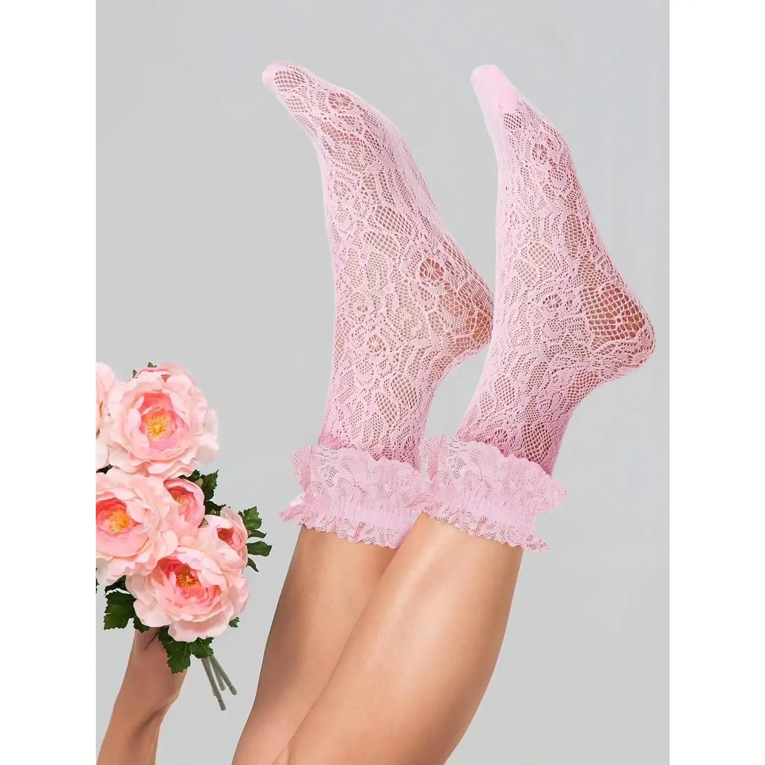 Women's Lace Ruffle Frilly Ankle Socks (4 Pairs)