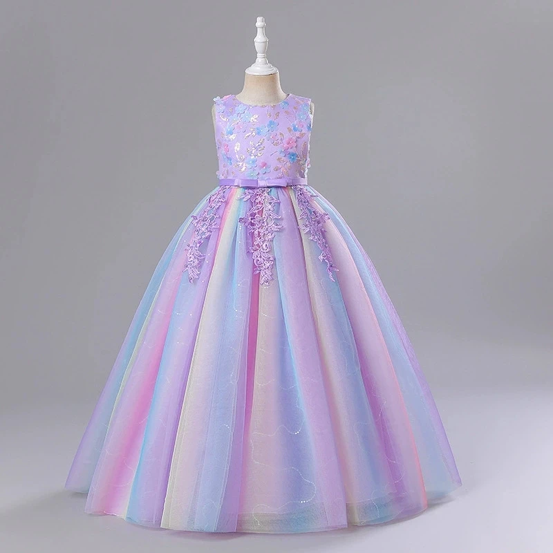 Fashion New Flower Girl Dresses Mesh Lace Sleeveless Princess Dress for Girls Summer Kids Bridesmaid Dresses 3-14 Years image 5