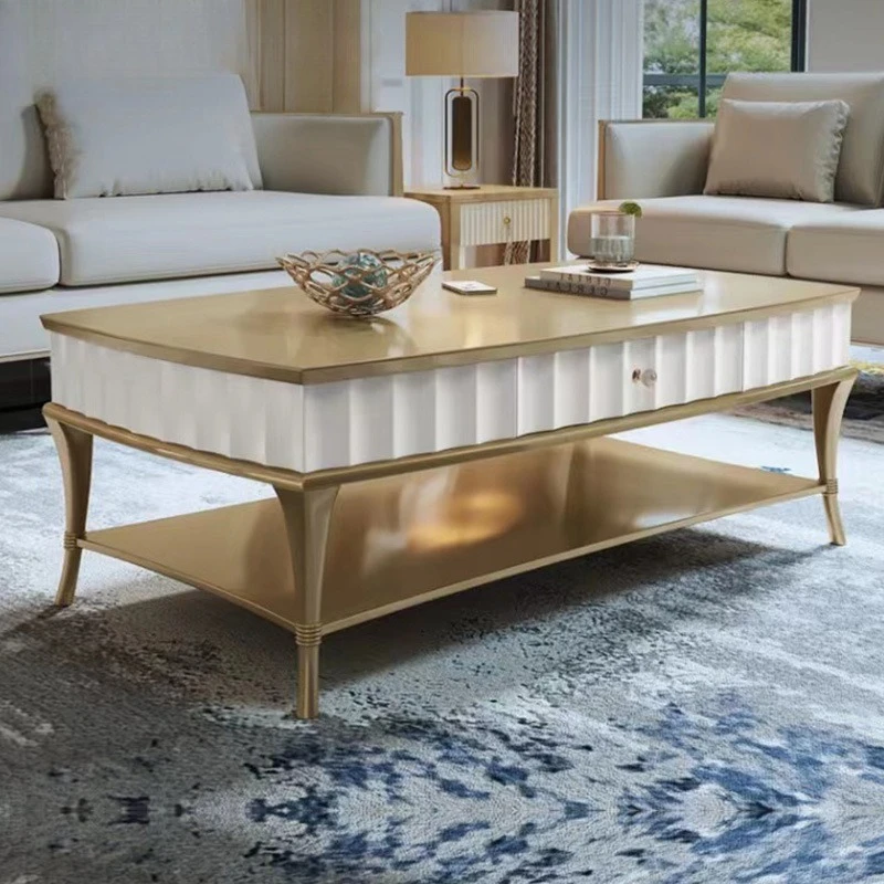

Light luxury solid wood coffee table living room furniture modern simple small apartment rectangular tea table storage