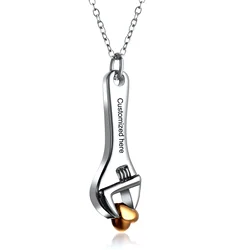 Wrench Urn Necklace Stainless Steel Spanner with heart Cremation Pendant For Ashes Keepsake Jewelry For Men funnel tool