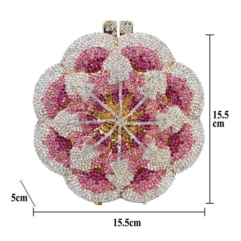 Luxury Designer round bag Women rose Crystal Metallic Evening Bag Wedding Novelty Rhinestone Clutch Purses Handbags