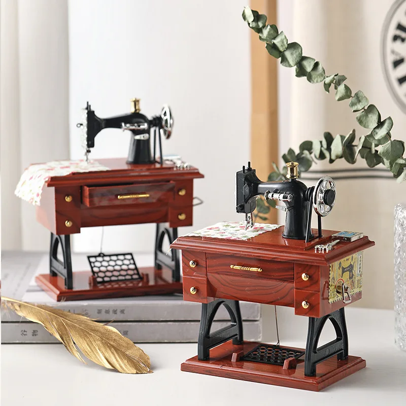 

Retro Sewing Machine Musical Box, Art Tabletop Ornament, Unique Birthday Present for Children and Adults