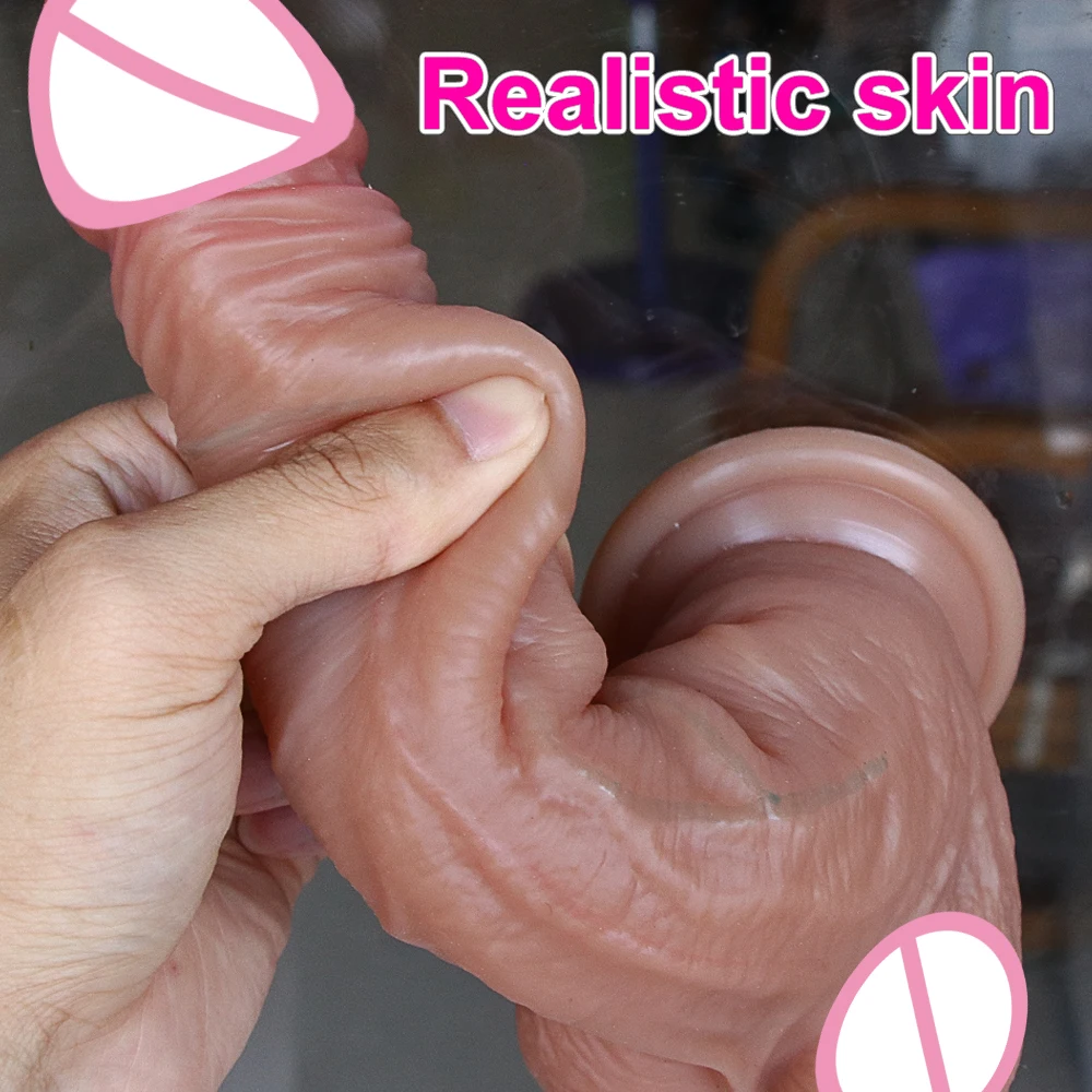 Realistic Soft Built-in Testicle Big Dildo Sliding Skin Small Penis Masturbators Double Cock Women Anal Sex Toy Suction Cup Dick