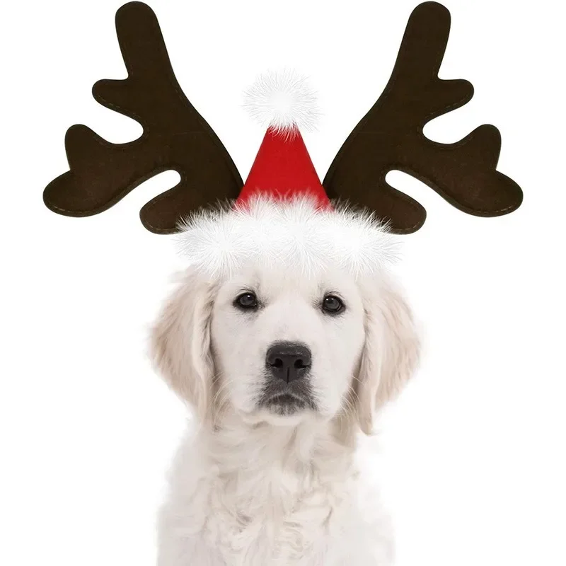 Świąteczne artykuły dla psów Łoś Poroże renifera Opaska na głowę Kapelusz Świętego Mikołaja Pet Christmas Cool Dog Costume Śliczne nakrycia głowy Akcesoria