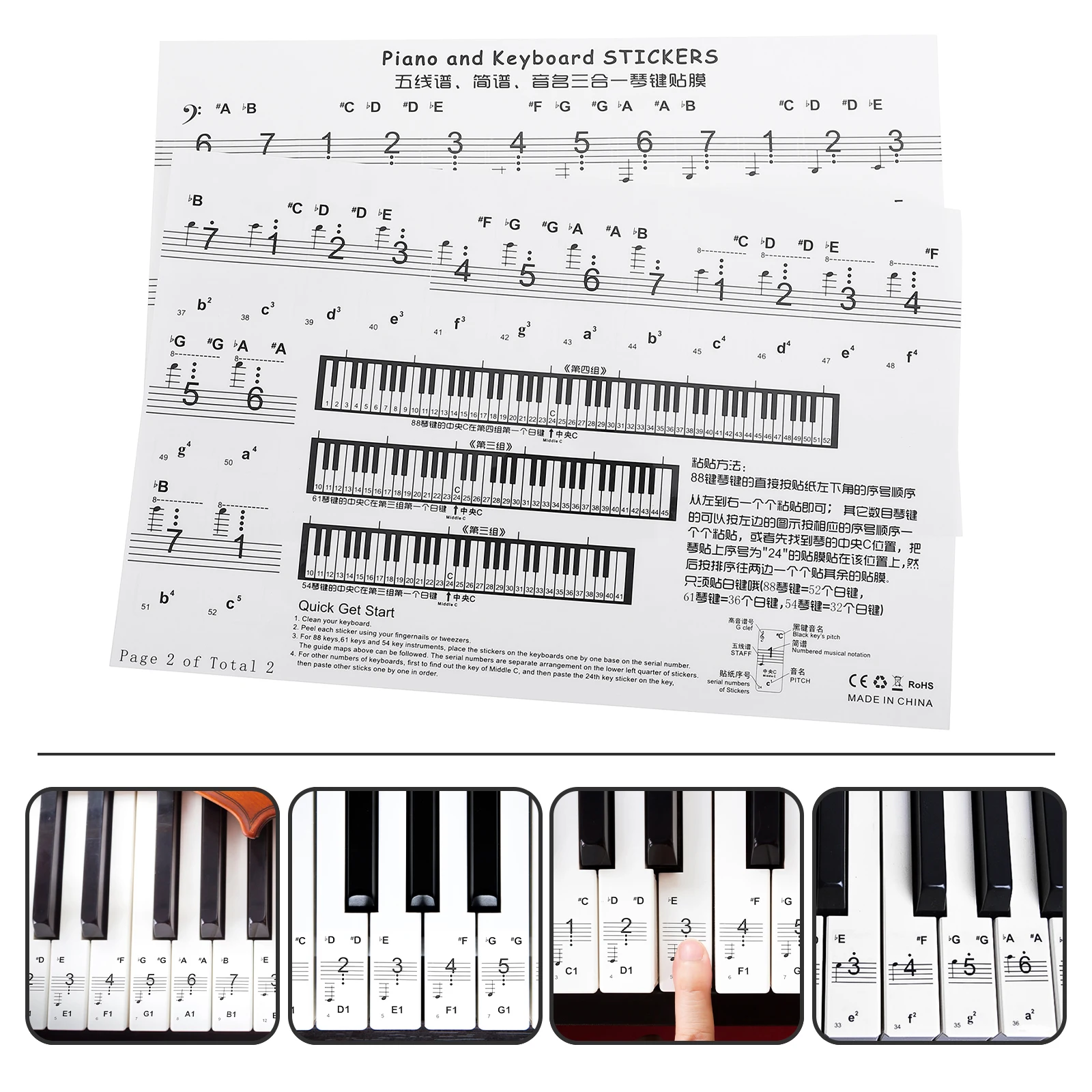 

2 Sheets PVC Transparent Keyboard Stickers for Piano Anti Sweat Wear Resistant Long Lasting Decals Beginner Accessories