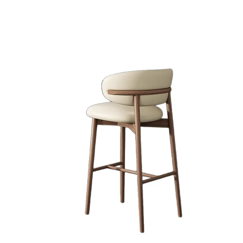 

Solid wood bar chair Nordic simple light luxury home high chair bar island chair wabi sandy wind cotton and linen chair designer