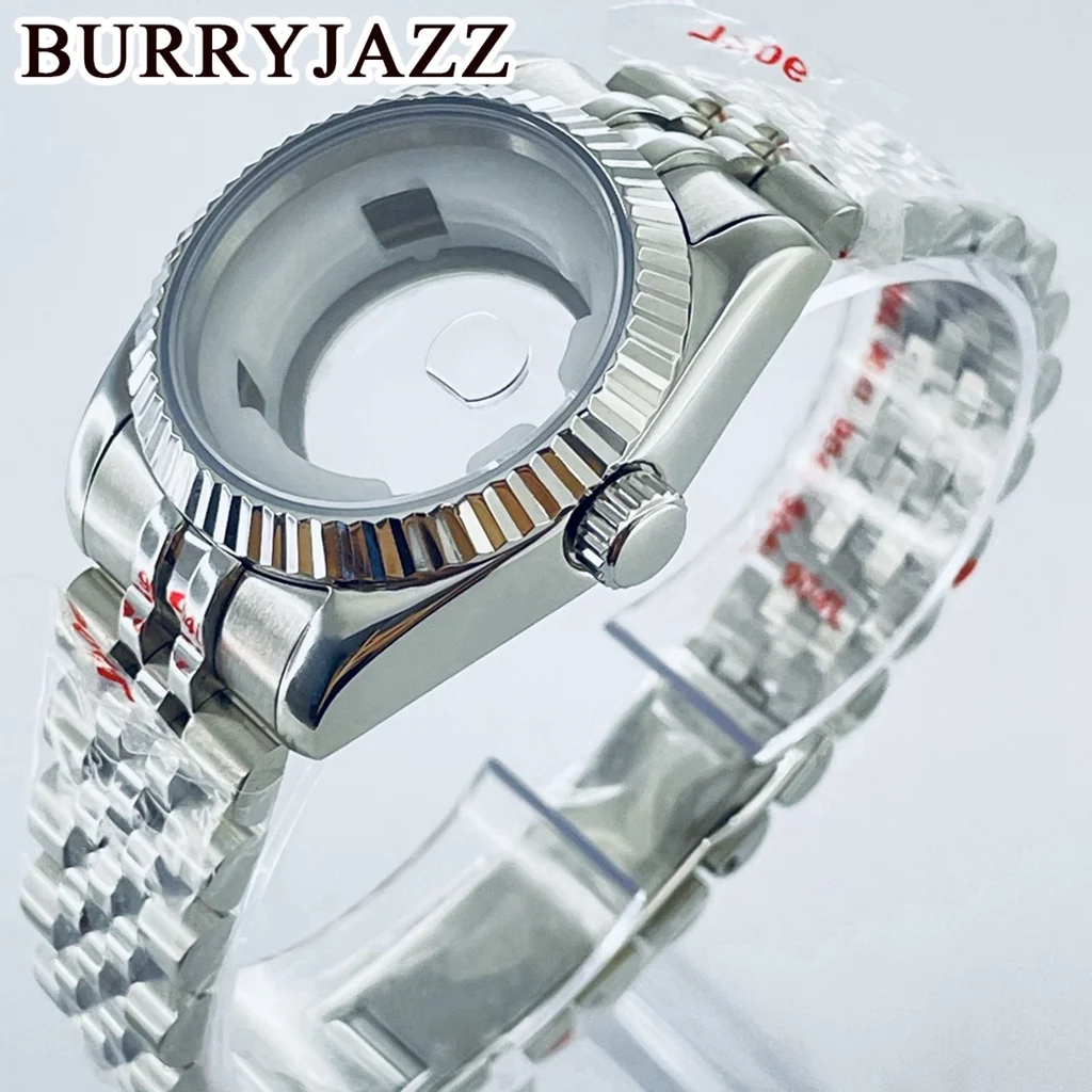 BURRYJAZZ 31mm NH05 NH06 Watch Case Silver Stainless Steel Case With Sapphire Crysta Waterproof